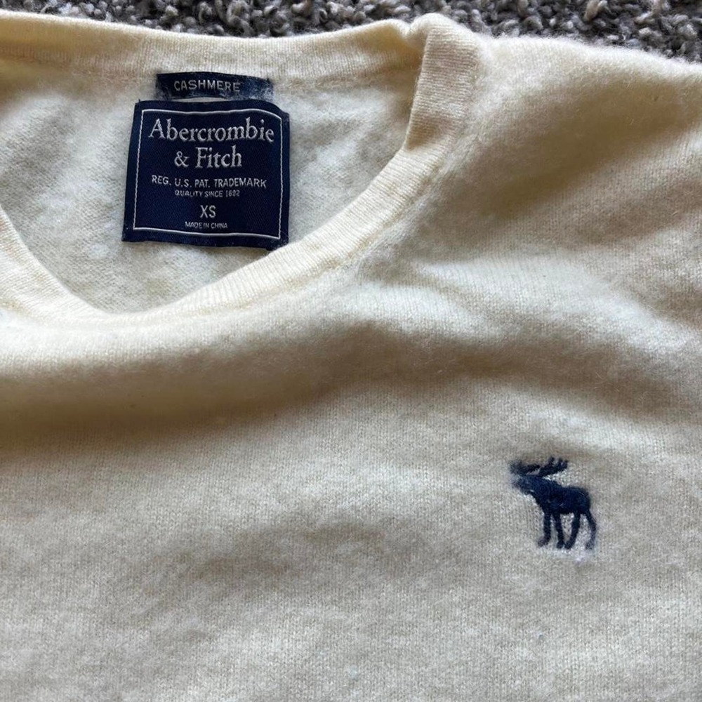 Abercrombie & Fitch Womens Cream 100% Cashmere Short Sleeve Moose Sweater XS